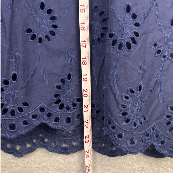 Forgotten Grace Plus Size Lace Trimmed Eyelet Blouse Navy Blue 100% Cotton NWOT - Picture 6 of 7